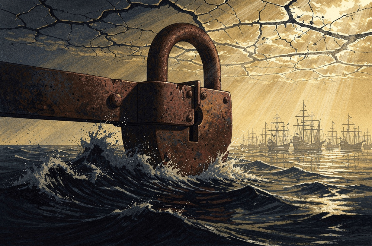 Editorial illustration for: Iran Refuses Talks, Strait Stays Shut, and the World Scrambles to Cope