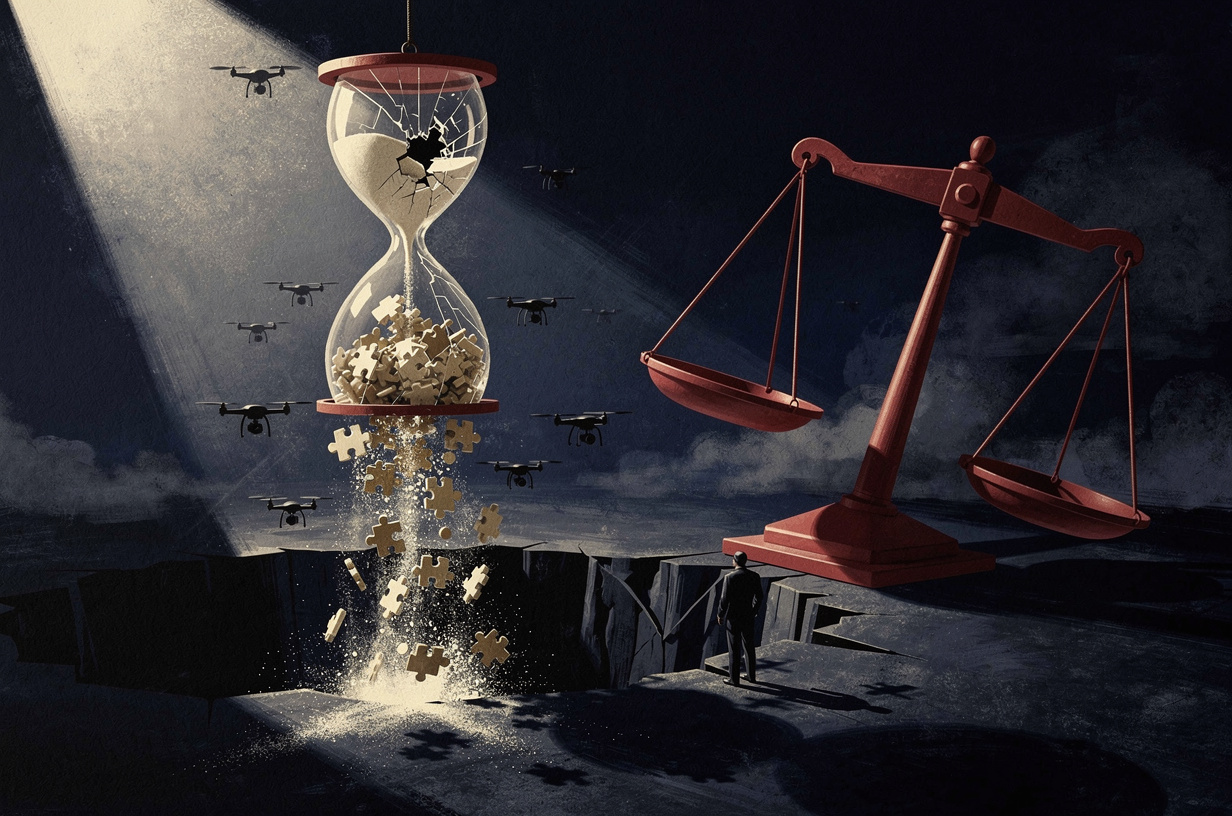 Editorial illustration for: Drones Over Moscow, Cocaine in Missouri, and a Trillion-Dollar Number That Doesn't Add Up