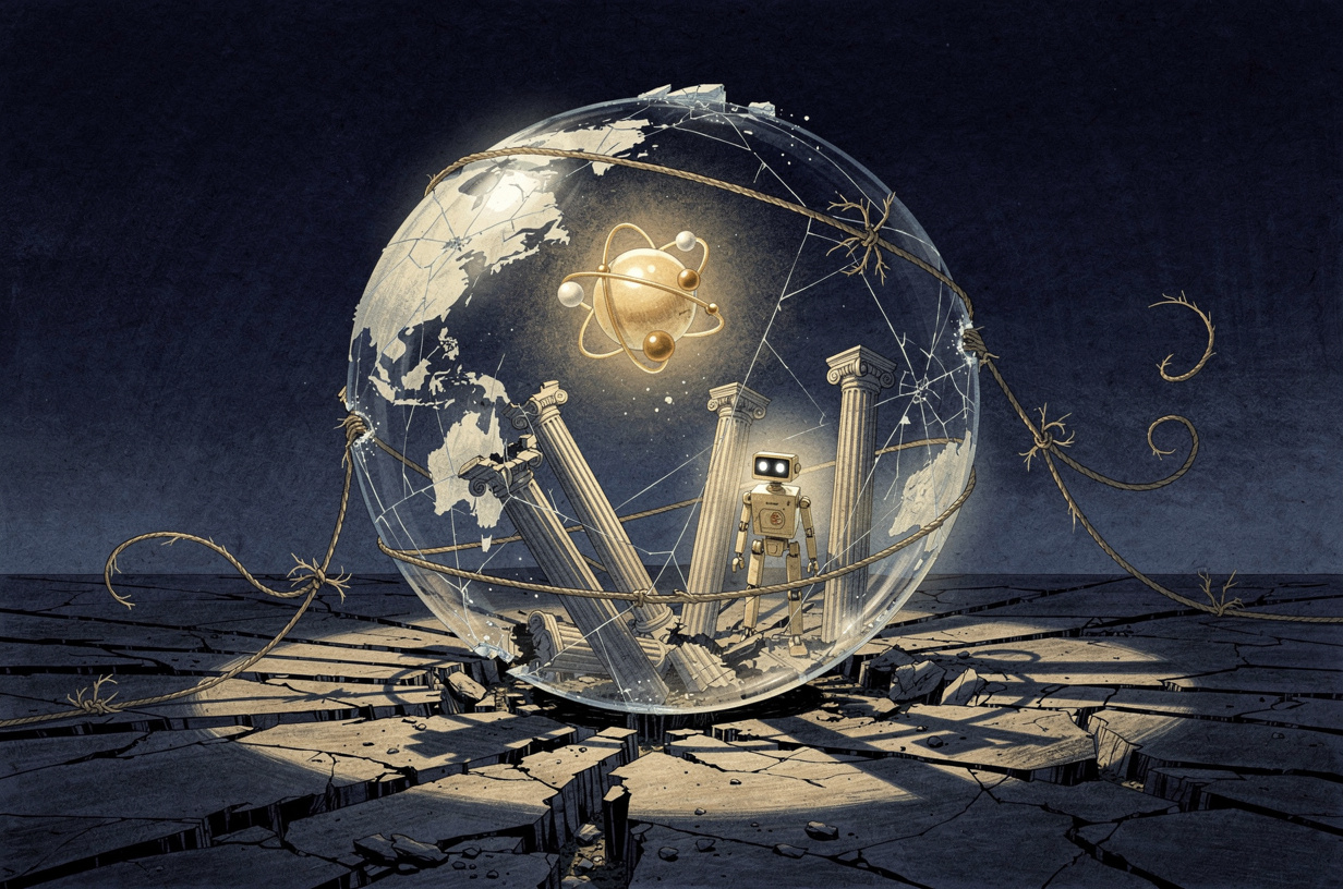 Editorial illustration for: Nuclear Signals, AI Agents, and Institutional Fractures: The World on September 13, 2026