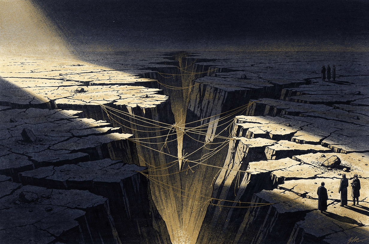 Editorial illustration for: Bond Market Hits 19-Year High as AI Fault Lines Widen and Global Supply Disruptions Deepen