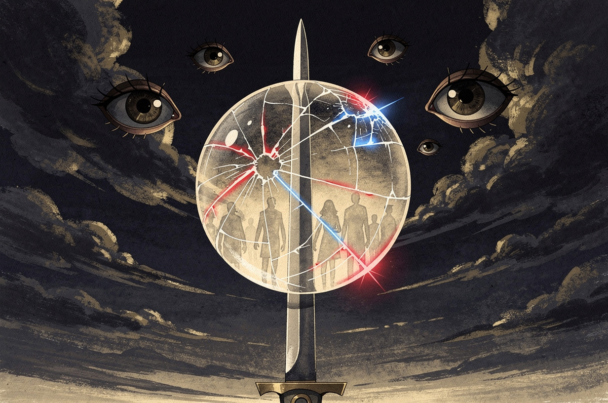 Editorial illustration for: War Casualty Cover-Up, AI Near-Miss, and Armed Satellites: A World on Edge