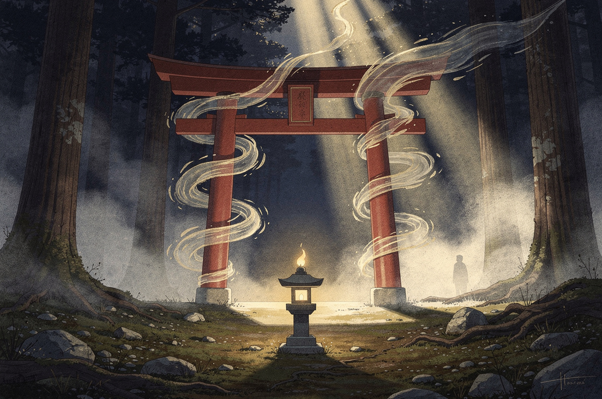 Editorial illustration for: Kami, Shrines, and Sacred Nature: An Introduction to Shinto