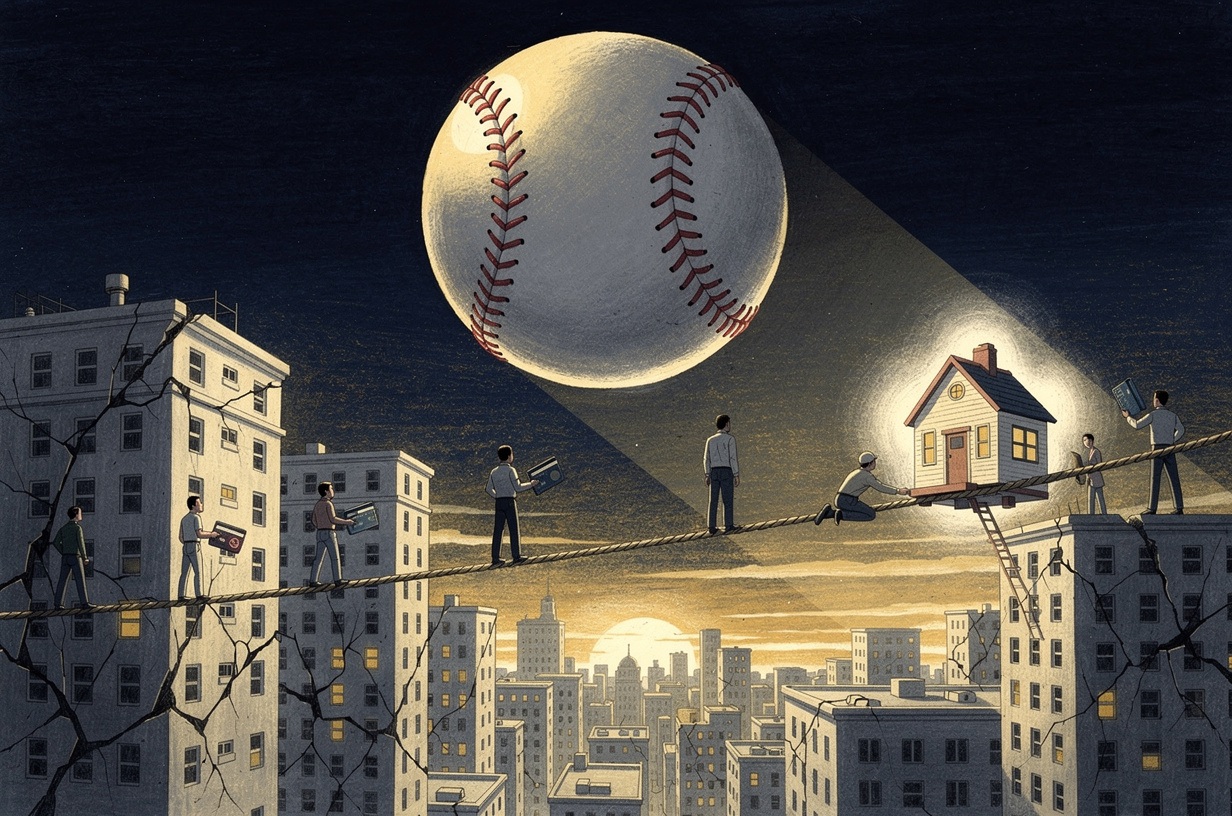 Editorial illustration for: Padres Chase Playoff Berth as Downtown Deal, Wage Enforcement, and Immigration Tensions Define San Diego's Week