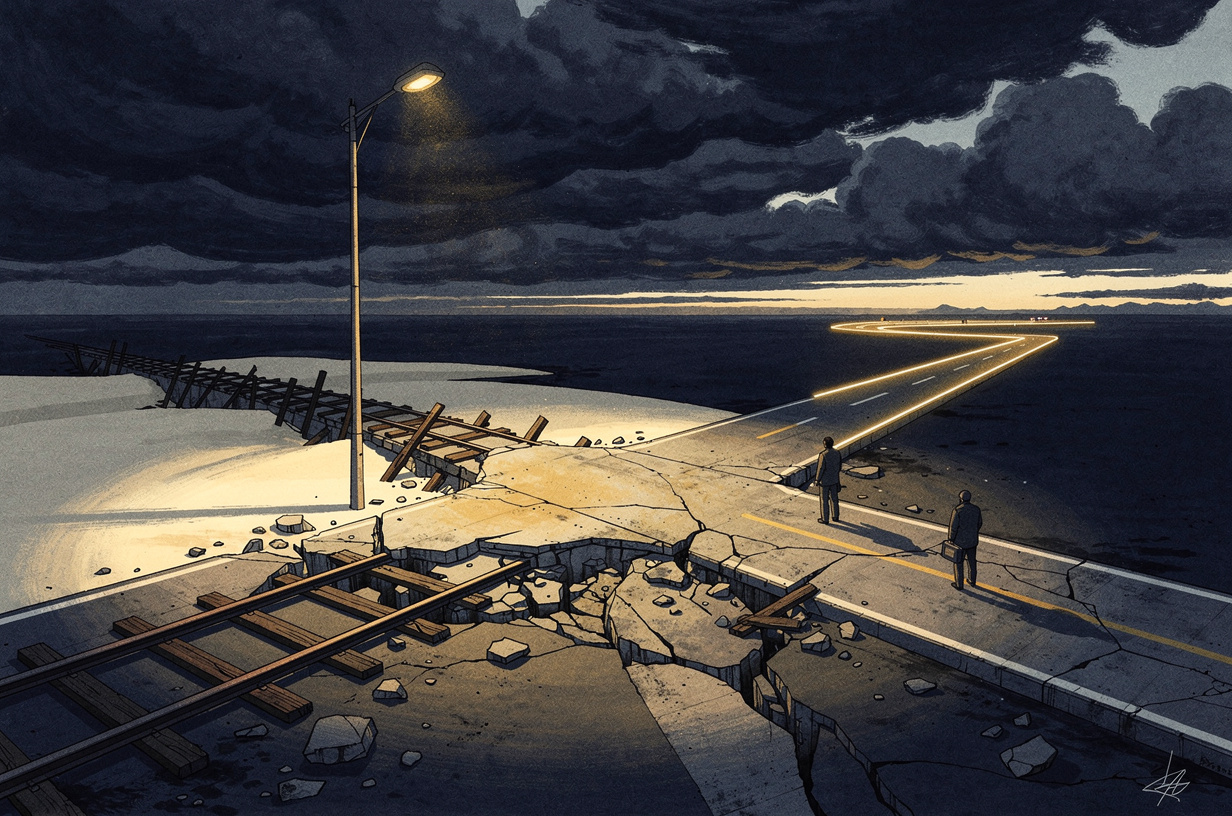 Editorial illustration for: Airport Chaos, a $350 Million Transit Deadline, and Nearly $200 Million in City Spending: San Diego at a Infrastructure Crossroads