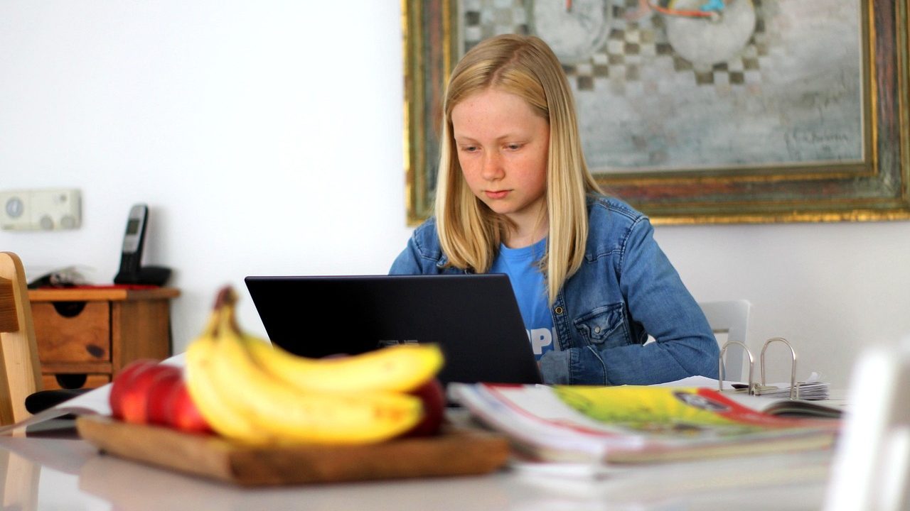 Children working at desktop computers in a brightly lit school computer laboratory.