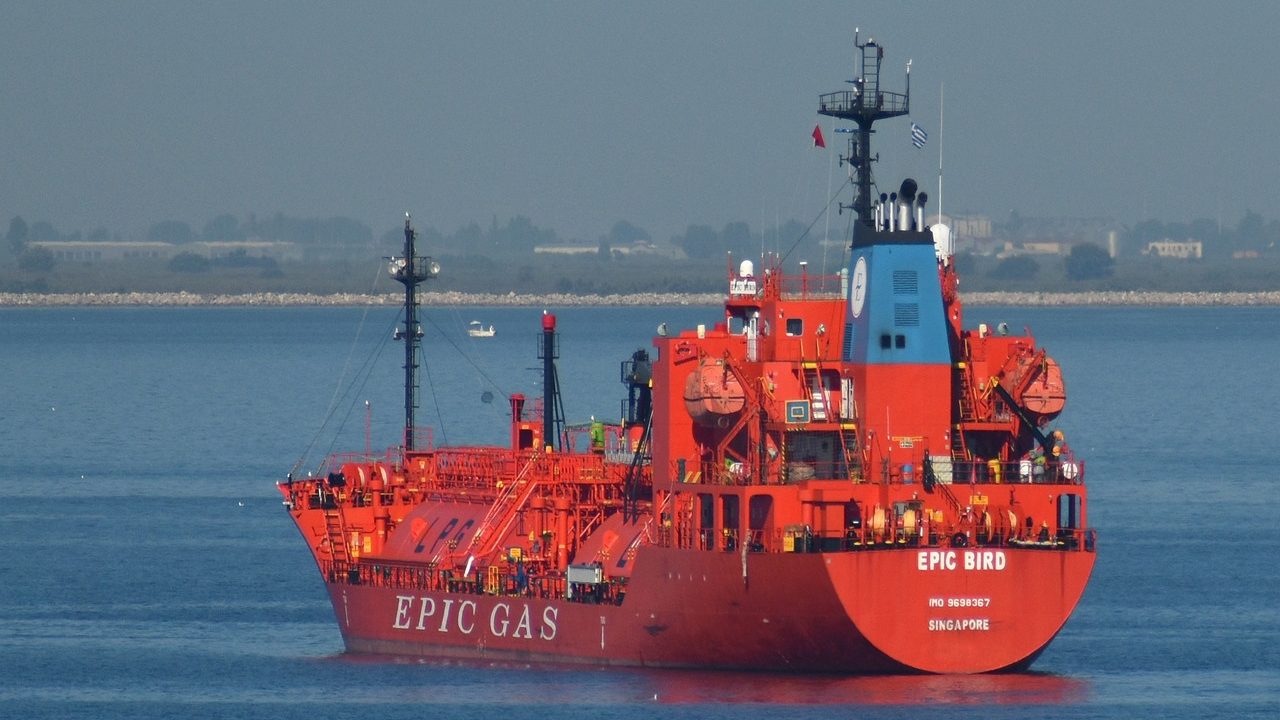 Cargo vessels navigate the Red Sea shipping lane under open skies.