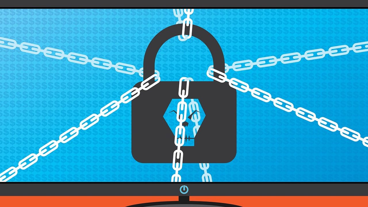 A glowing padlock icon overlaid on a blue digital circuit pattern on a dark screen.