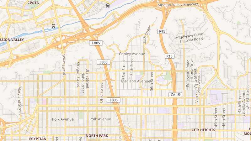 Map of Adams Avenue, Normal Heights, San Diego, CA
